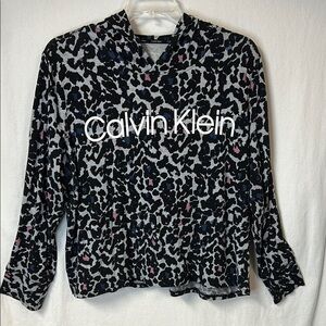 Calvin Klein Women's Black and White Patterned Hoodie Size XL